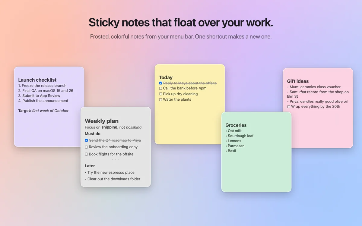 Glass Stickies — Pinned notes on the Mac desktop