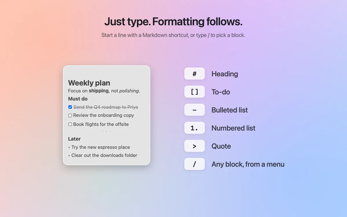 Glass Stickies — Markdown formatting in the note editor