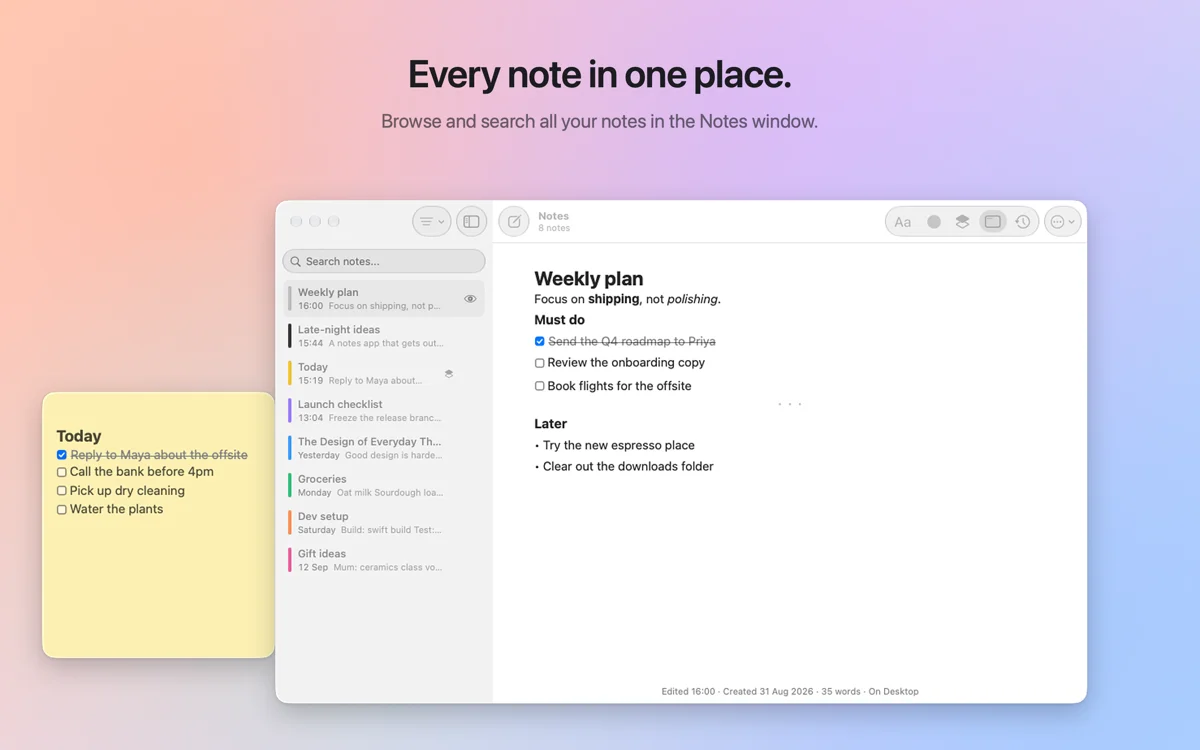 Glass Stickies — Notes library and search
