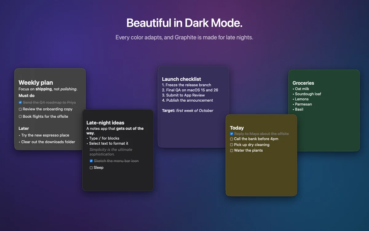 Glass Stickies — Notes in dark mode
