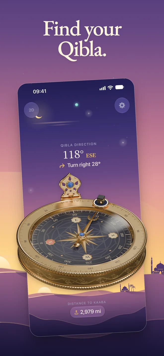 Simple Qibla Compass 3D — Qibla direction