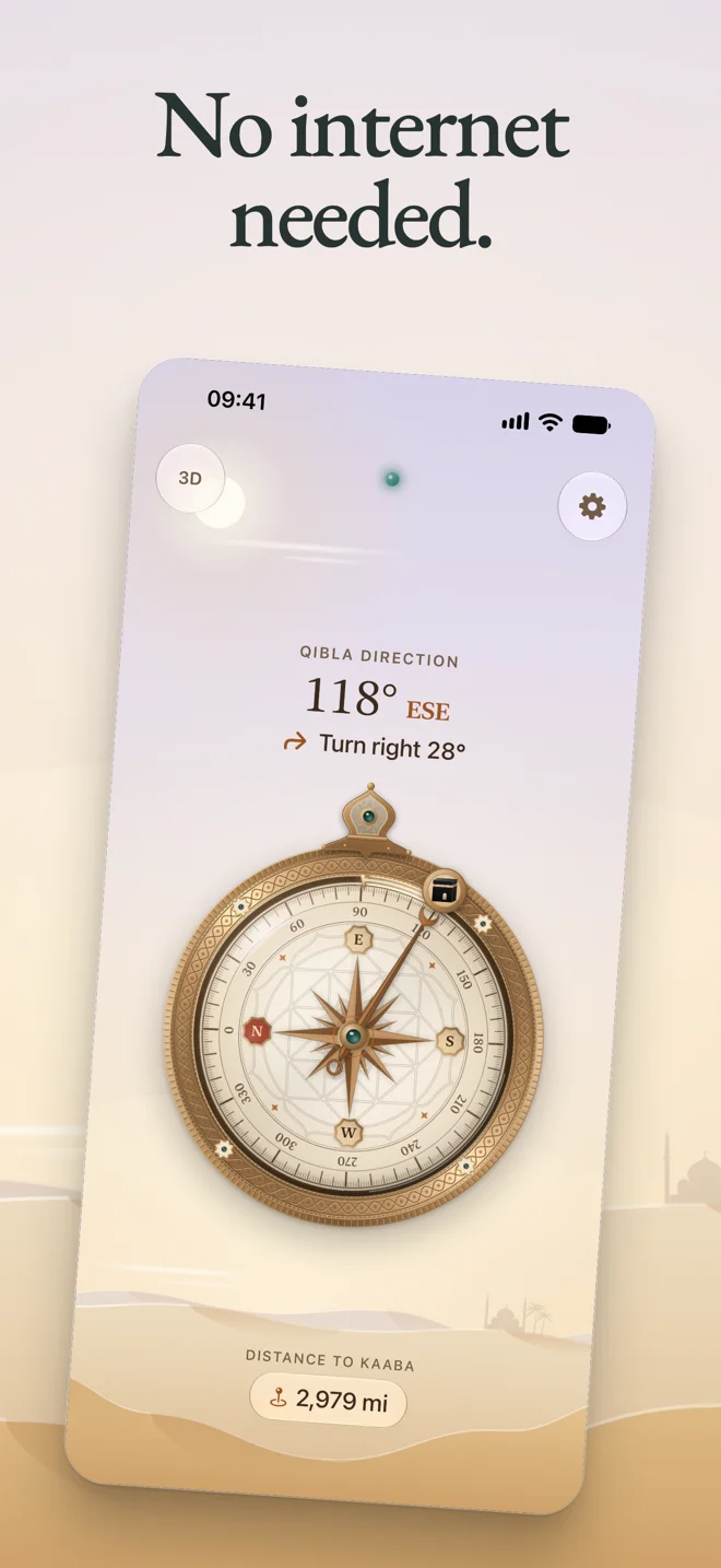Simple Qibla Compass 3D — Offline compass