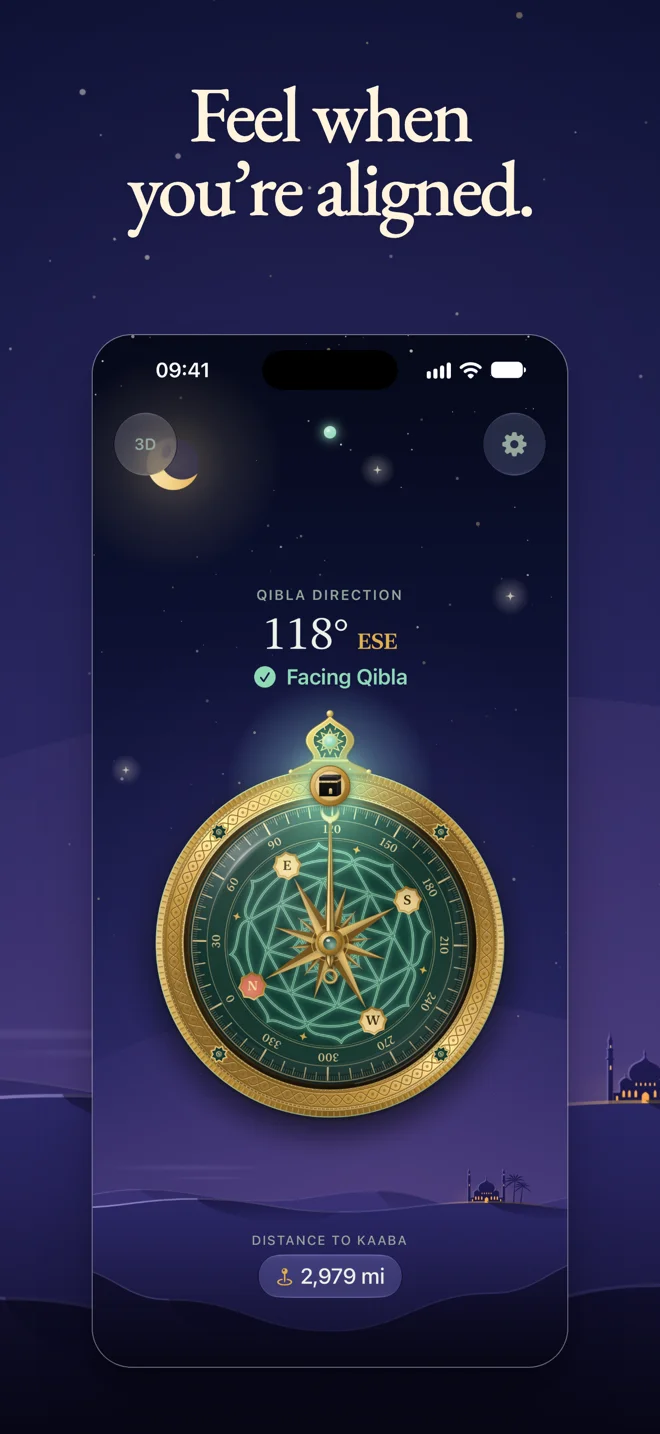 Simple Qibla Compass 3D — Qibla alignment