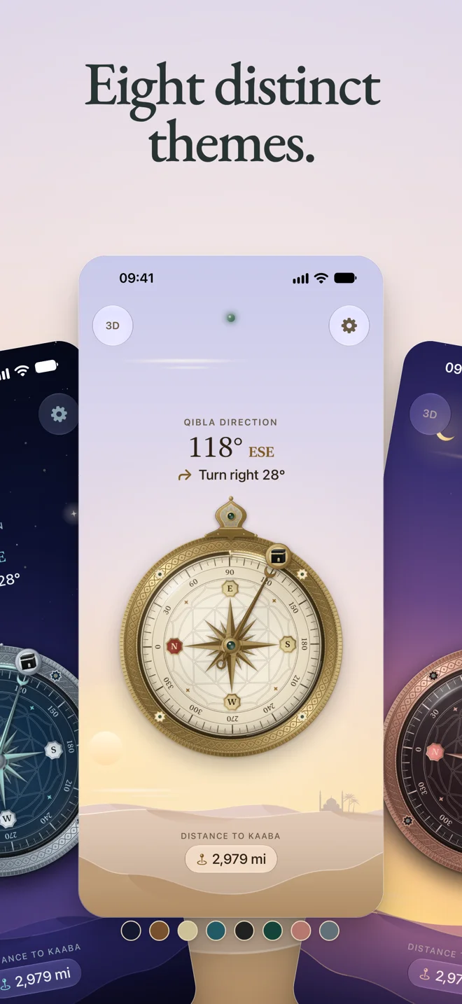 Simple Qibla Compass 3D — Compass themes