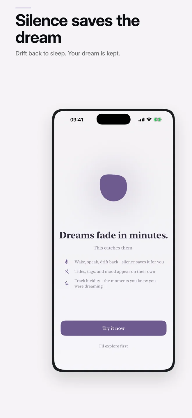 Dreams — Night-time recording screen